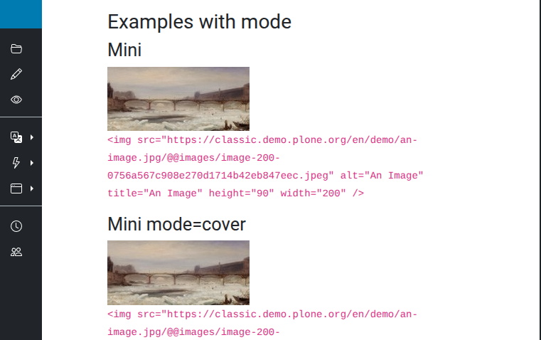 Example standard image scales
