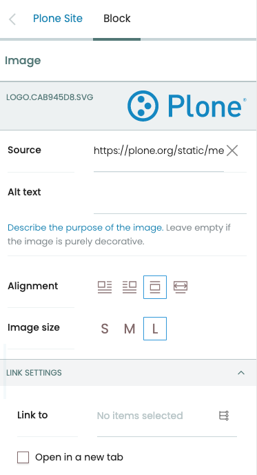 Image block configuration options