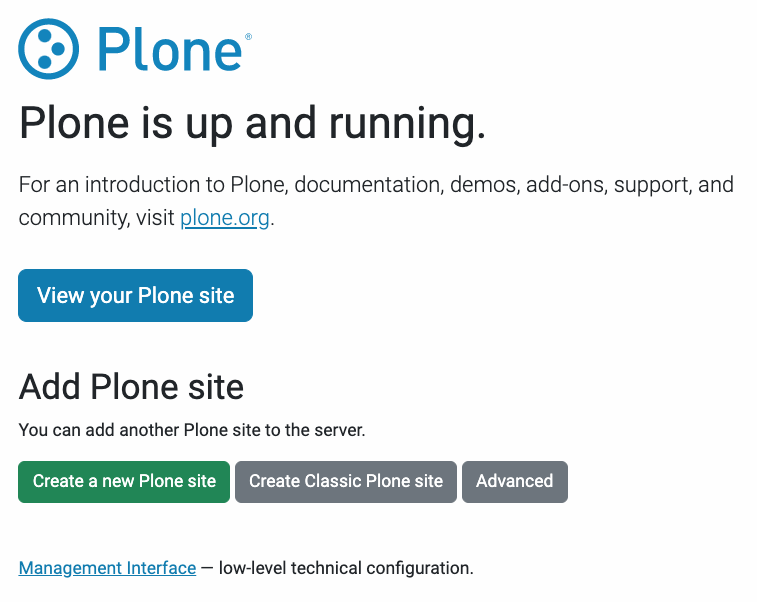 Plone Classic UI landing page
