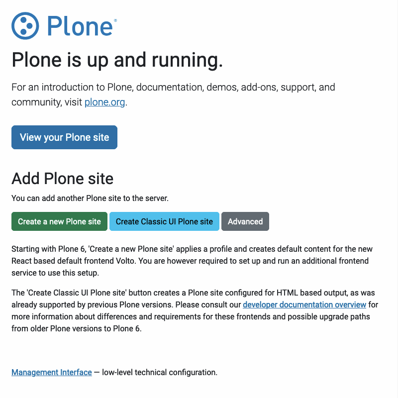 Plone Classic UI landing page