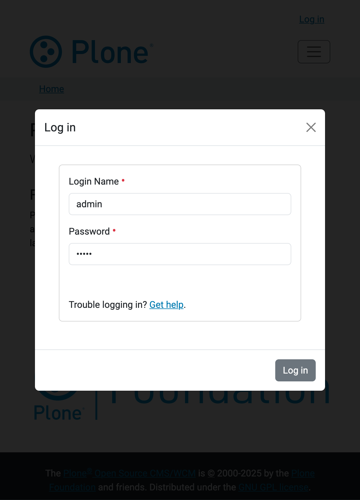 Plone Classic UI login page